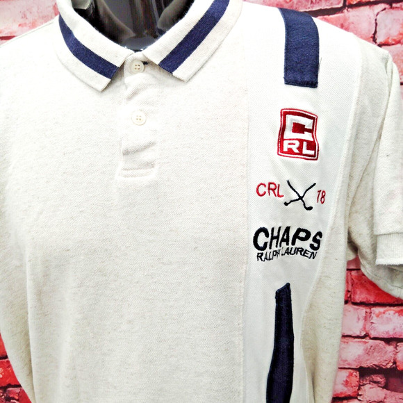 Vintage Chaps Ralph Lauren Polo Shirt Men's Beige Embroidered Logo Short Sleeve - Picture 6 of 7